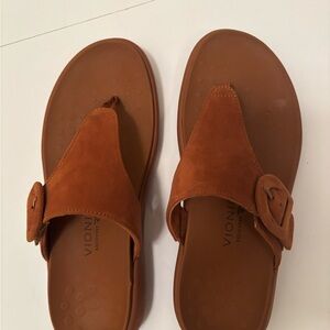 Vionic Tan Suede Leather Slide Sandals